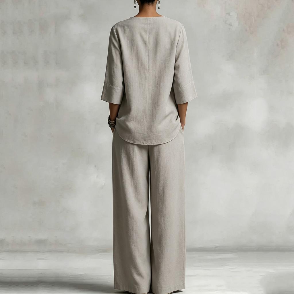 Women's Casual Loose Fit Button Front Long Sleeve Top and Pants Set with Pockets, Two Piece Outfit for Everyday Wear