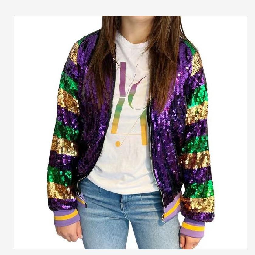 Festive 2023 Multicolor Sequin Gradient Zip Jacket