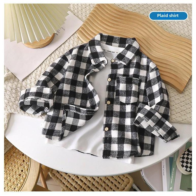 Kinder Retro Karo Langarmshirt - Unisex Strickjacke mit Revers