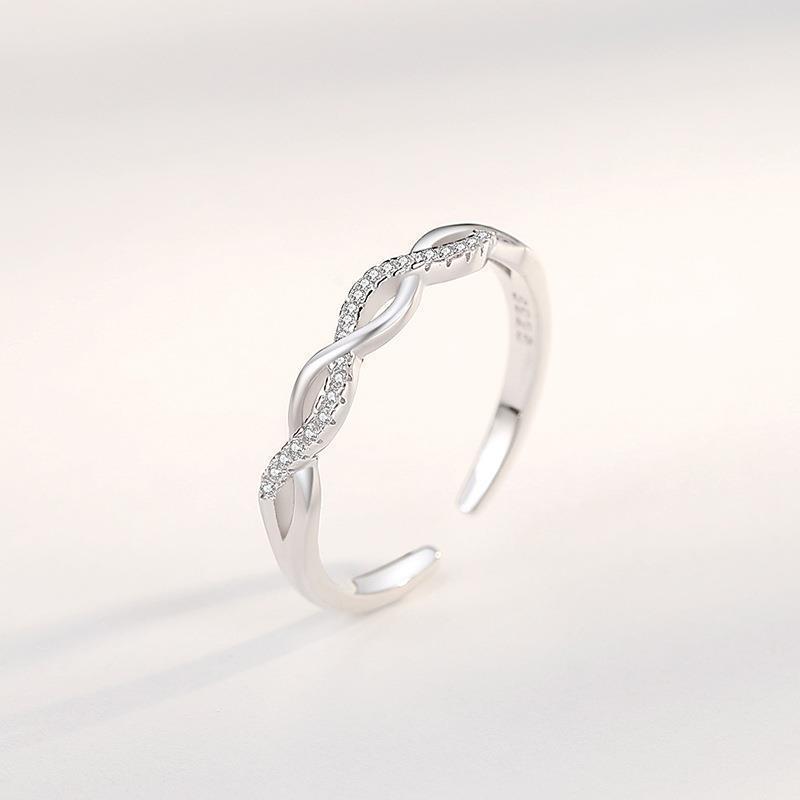 Women s Braided Rope Ring: Diamond Wave-Set, Versatile Index Finger Style, Light Luxury, High-End, Twisted Wrap-Around Design Adjustable Opening
