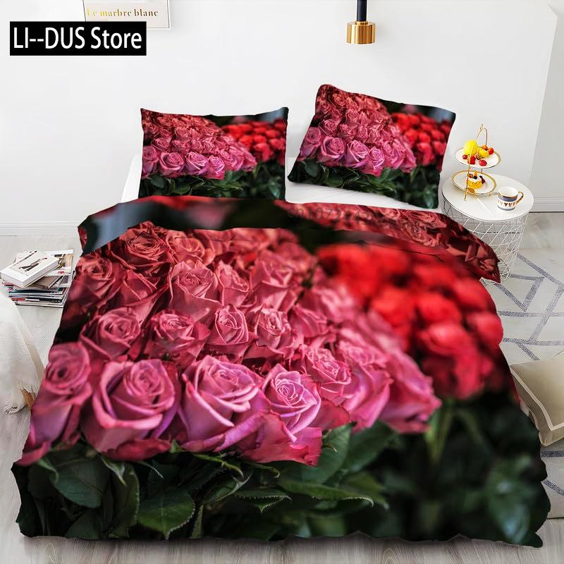 Roses Bedding Set Duvet Cover for Girls Women Couple Lover Romantic Comforter Cover Valentine's Day Bedroom Decor Quilt Cover