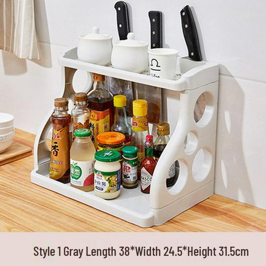 Floor-standing Two-tier Kitchen Knife & Chopsticks Storage Rack with Draining Shelf for Seasoning