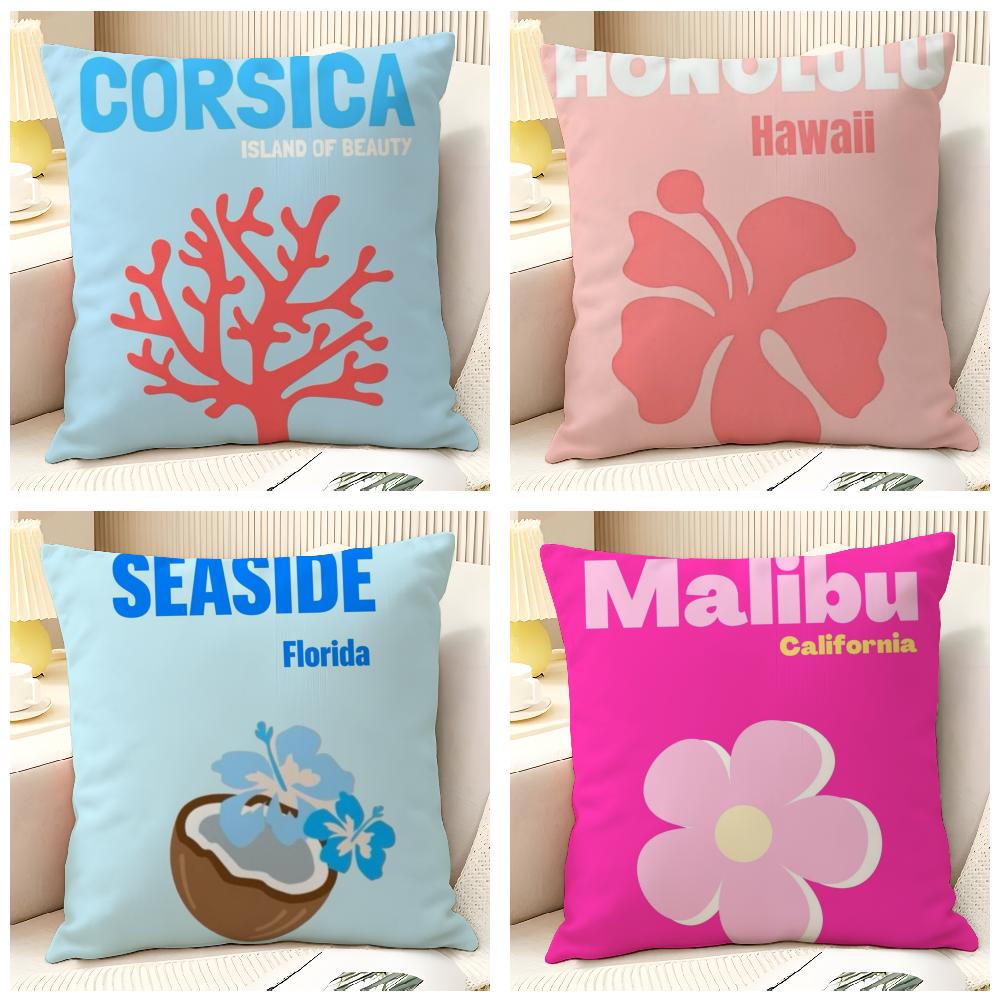 Beauty Summer Travel Series 2 Pillow Case Natural Linen Organic Fabric Double-Sided Printing Sofa Home Decor Gift Pillow Case
