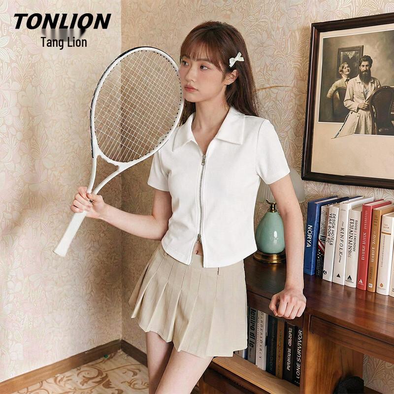 TonLion Women s Polo Neck Zipper Short-Sleeve T-Shirt XL