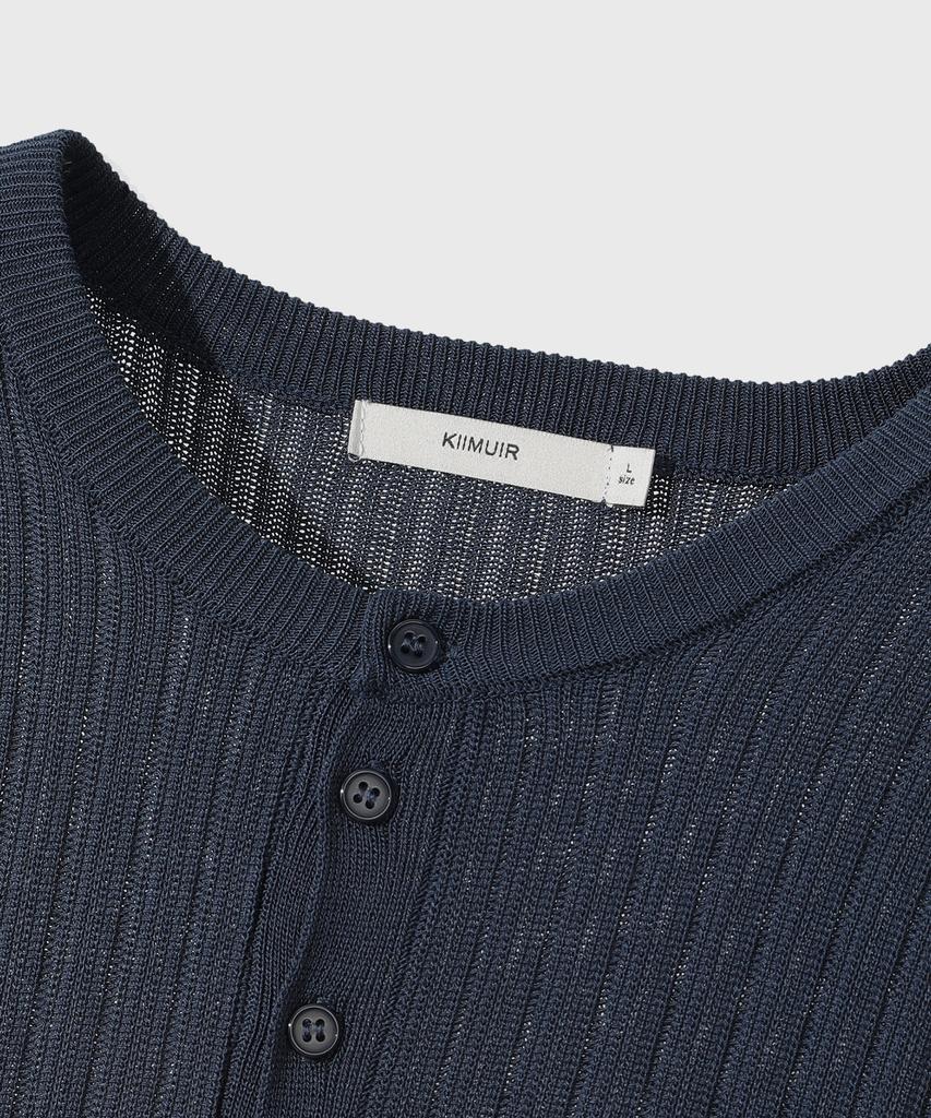 KIIMUIR Washable Cool Touch Henley Neck Crop Knit_Navy