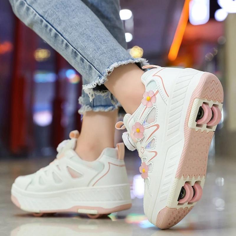 NEW 4 Wheels Speed Roller Skate Shoes for Boys and Girls Racing Roller Skates for Kids Children's Ice Skating Sneaker with Wheel