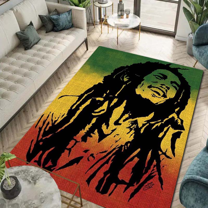 Bob Marley Music Print Flannel Area Rug Non‑Slip Floor Mat For Couch Bedroom Game Room Living Room Home Holiday Decor Gift