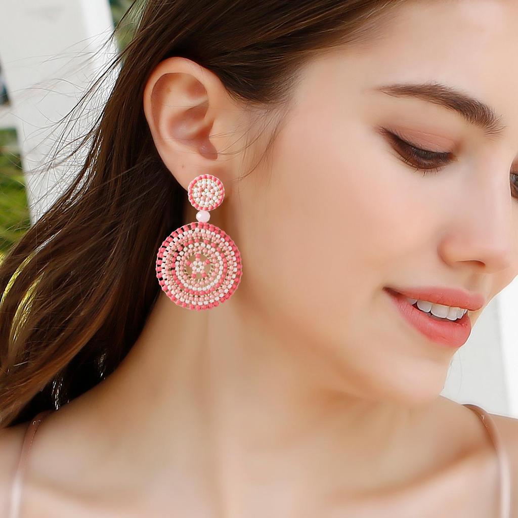 Handmade Retro Ethnic Sunflower Rice Bead Earrings In Dopamine Colors