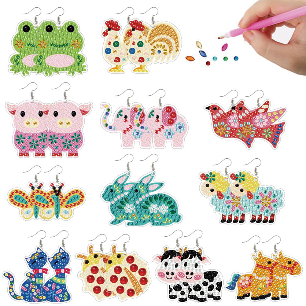 12 Pairs Double Sided Dangle Drop Mosaic Drill Earring Kits DIY Crystal Earring Making Craft Kit Mosaic Jewelry Accessories