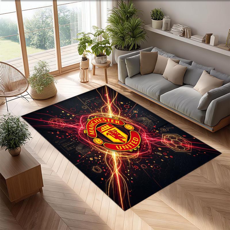 Tappeto in Flanella Stampato Manchester United Antiscivolo Morbido Poliestere Tappeto per Pavimento Tappetino Decorativo per Interni per Camera da Letto Soggiorno Divano