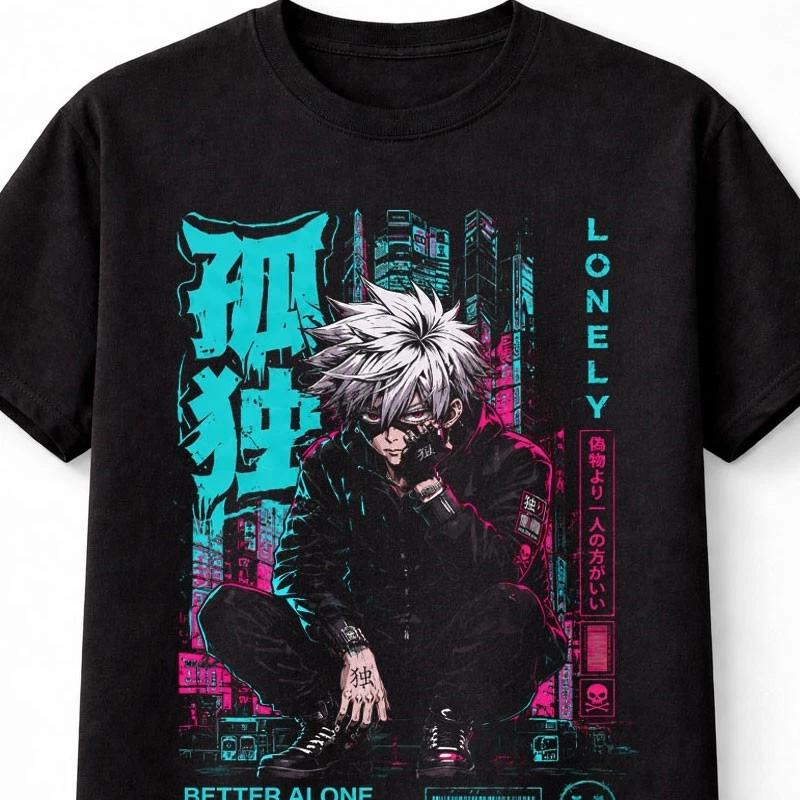 Anime Cyberpunk Lonely Wolf Japanese Graphic Gamer Unisex TShirt S