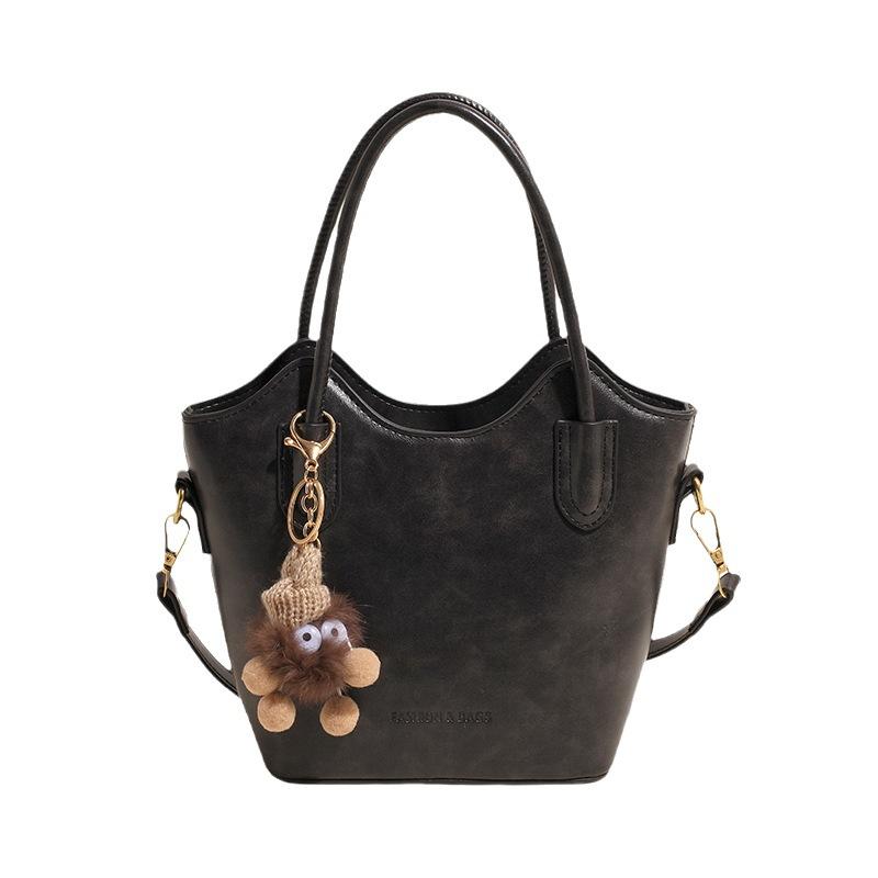 Women's winter new fashion simple solid color texture portable bucket bag daily commute shoulder messenger bag