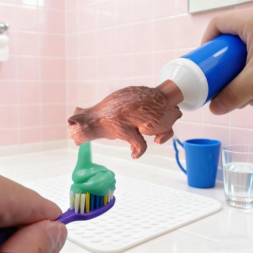 Silicone Toothpaste Dispenser funny cat Pooping shaped Toothpaste Topper prank cat butt toothpaste cap for Bathroom Home decor