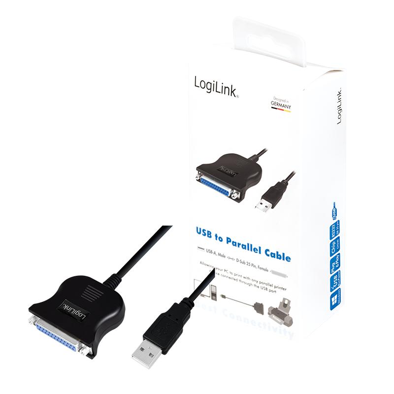 LogiLink USB-A to DB25 Adapter Cable, For 1.8m Printers, Adapter