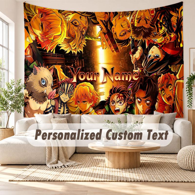 Custom Name Wall Hanging Tapestry,Demon Slayer Decorative Backdrop Tapestry For Dorm Home