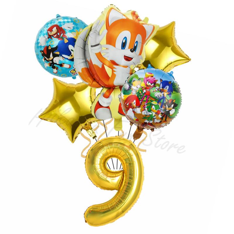 6Pcs Cartoon Hedgehog Balloons Sonic Theme Birthday Party Decoration Balloons For Boys Children Baby Bath Toys
