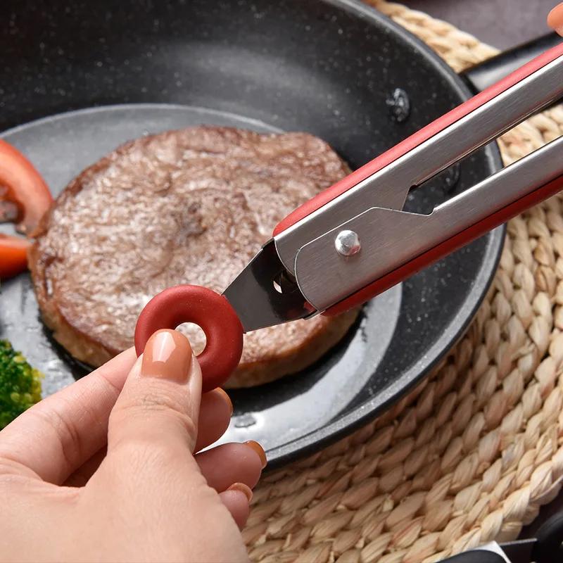 Pinze da Cucina in Silicone Antiaderenti Pinze per Alimenti in Acciaio Inossidabile Clip Antiscivolo per Pane Bistecca Insalata Pizza Barbecue Griglia Accessori da Cucina