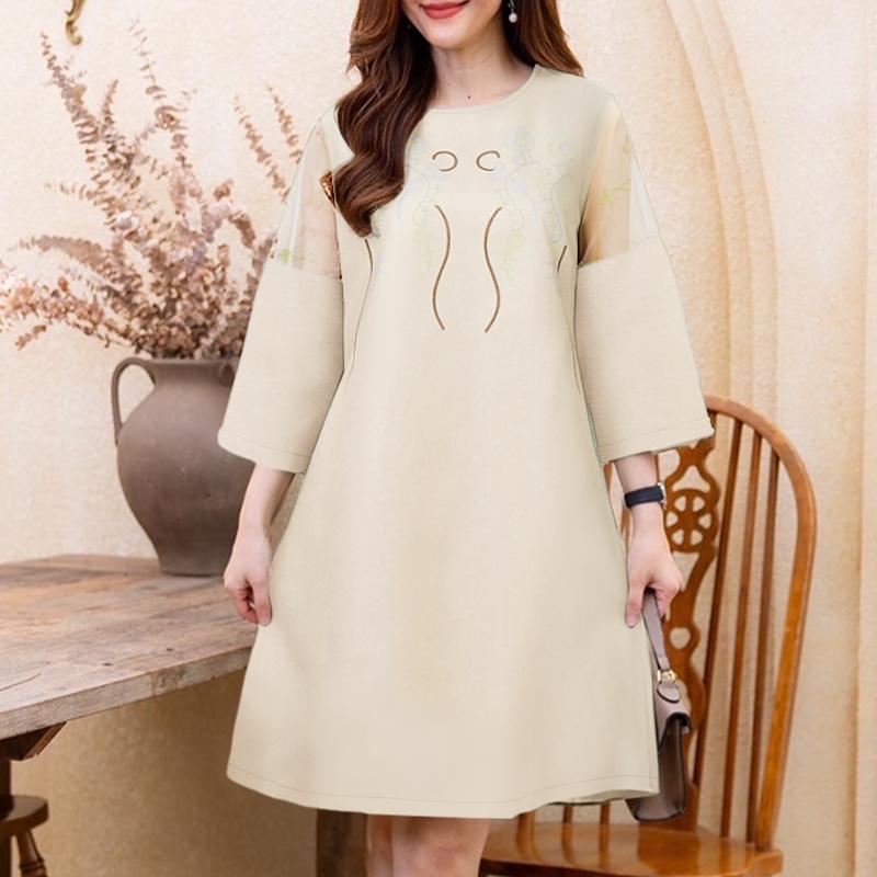 ZANZEA Damen Freizeit Rundhals 3/4 Ärmel Lockeres Printkleid