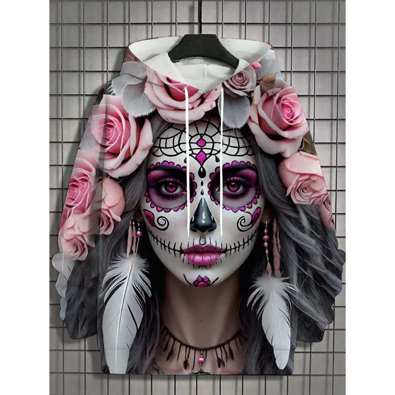 Fashion Women's Hoodie for Girls Autumn New Men's Long Sleeve Tops Sexy Girls Clothes Horror Undead Skull Pattern Unisex Tops