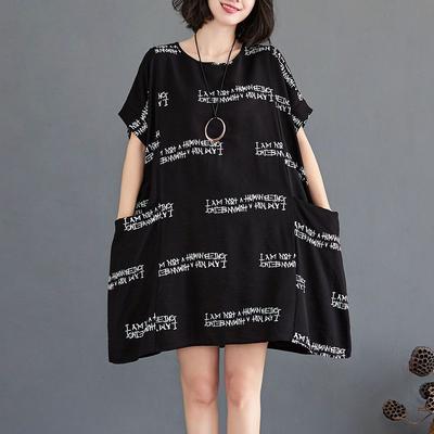 Plus Size Women's Dress Summer Letter Print Midi Dress Short Sleeve Casual Loose Dresses