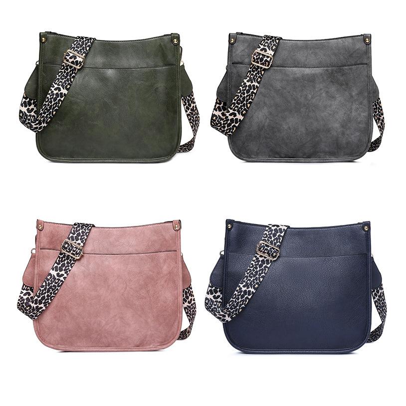 Leopard print leather women's bag generation wide shoulder strap design single shoulder messenger bag niche commuter mailman bag