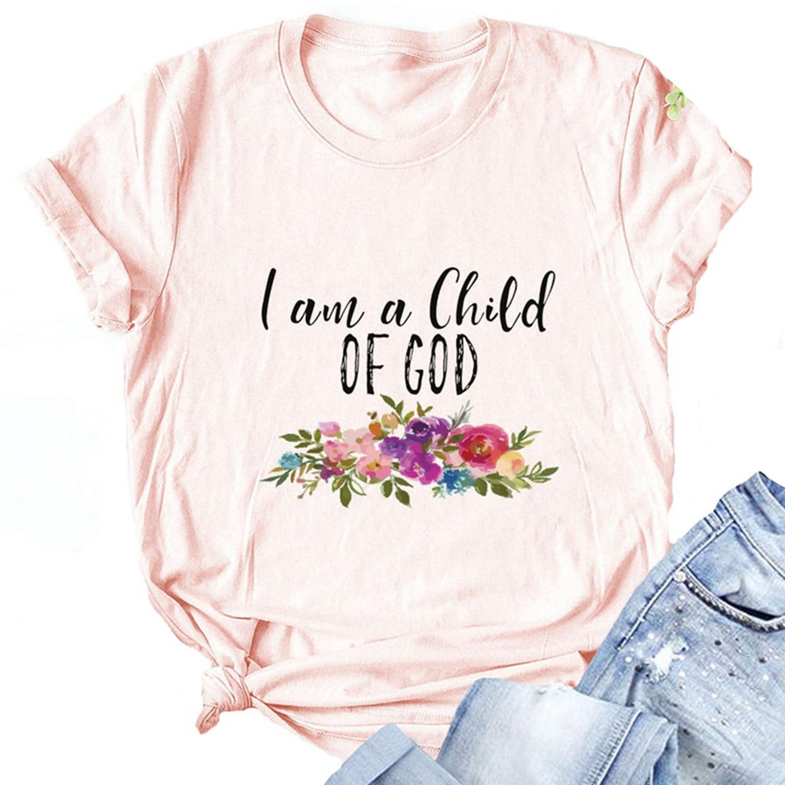 

Women s Round Neck Short Sleeved Top Loose Casual Printed Top Loose Top XL рожевий