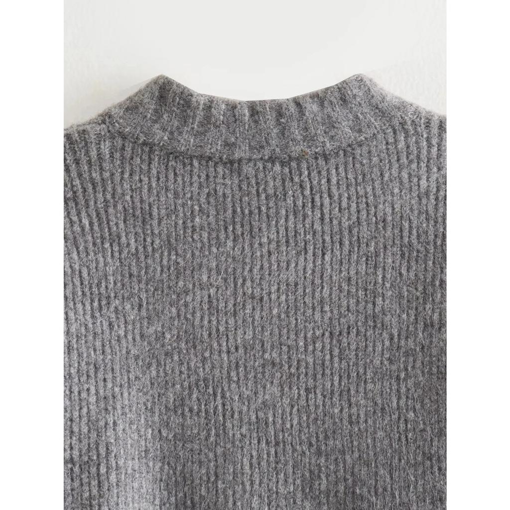 Danmo Women Vintage Solid Color Coat Long Sleeve Round Neck Sweater Jacket Spring Female Casual Zipper Sweater Coats