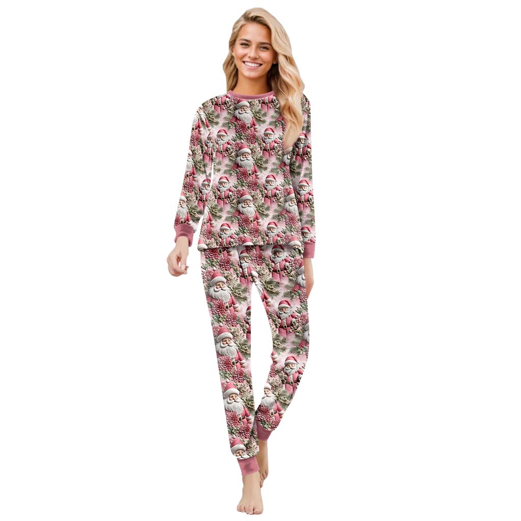 Matching Family Christmas Print Flannel Homewear Set Long-Sleeve Top And Pants