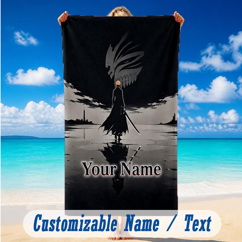 Beach Towel Custom Name Text, Quick Dry Large Towel For Beach HomeBleach Anime