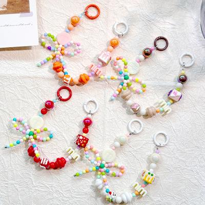 Candy Color Phone Buckle Beads Cute Lanyards  Bead Chain Pendant For Phone Strap