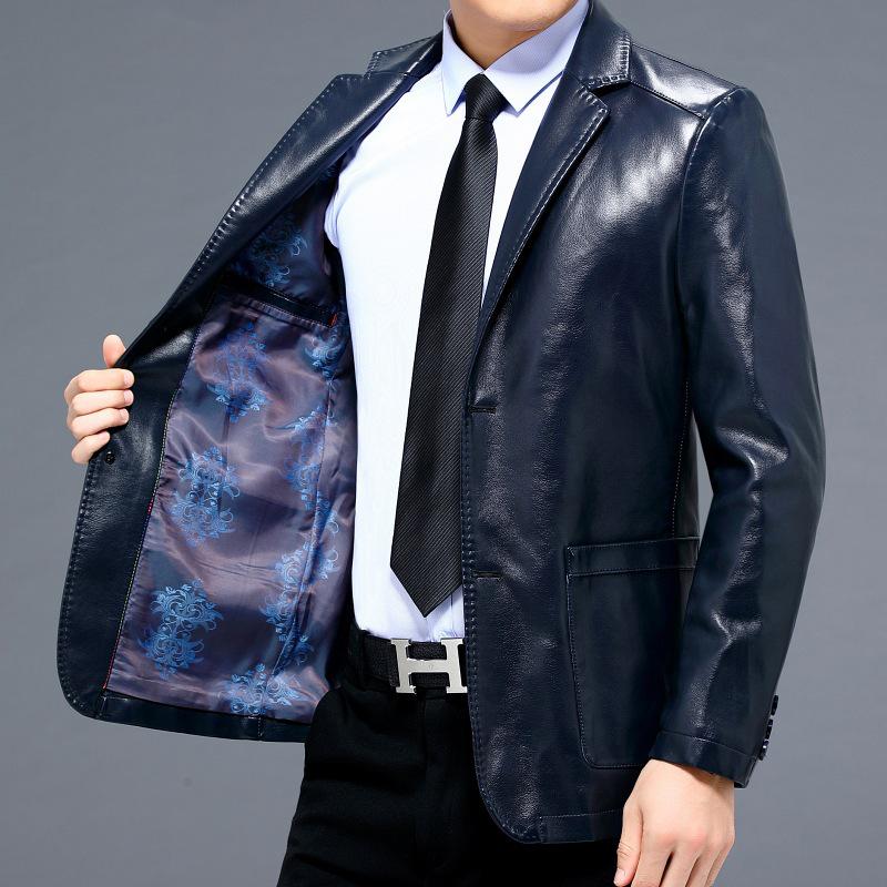 2025 New Men's Slim-Fit Casual Leather Jacket with Suit Collar - Middle-Aged Korean-Style Dad's Coat