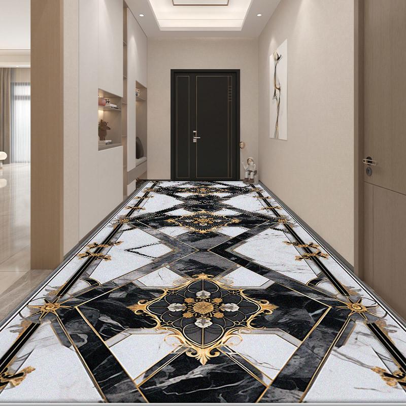 Black White Luxury Runner Corridor Carpet Nordic Decoration Home Living Room Long Rugs Hotel Lobby Stairs Non-slip Washable Mat