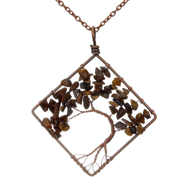 Handmade Vintage Tree of Life Necklace with Wire-Wrapped Natural Crushed Stone Crystal