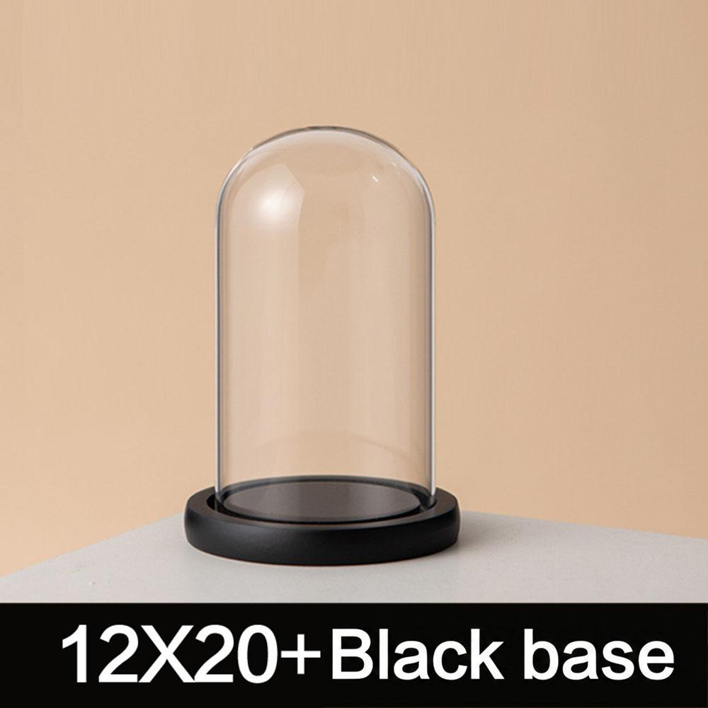 The Bell Jar Glass Cloche with Black Wood Base,Clear Decorative Glass Dome Display Storage Box for Curios Keepsakes