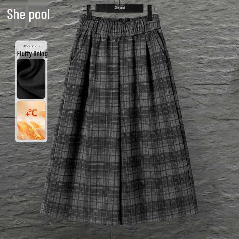 Women's Retro Plaid Fleece-Lined Wide-Leg Pants