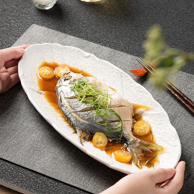 High-Value Steamed Fish Plate Household Ceramic Plate Restaurant Hotel New Light Luxury Dan-Shaped Vegetable Plate Oval Long Plate