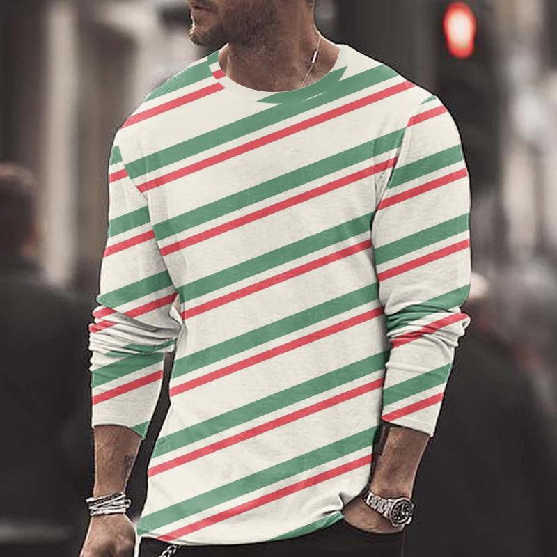 Summer Round Neck Christmas 3D Print Top Fashionable Casual Long Sleeved Men's T-shirts