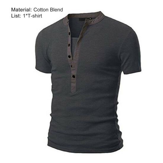 Men Shirt Solid Color Slim Fit Stand Collar Patchwork Summer Men Top for Daily Wear