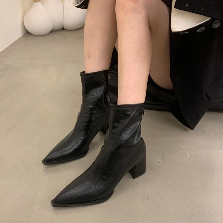 Pointed British fashion thick single boots women's 2025 new spring and autumn mid-heel small short boots thin boots fashion single boots
