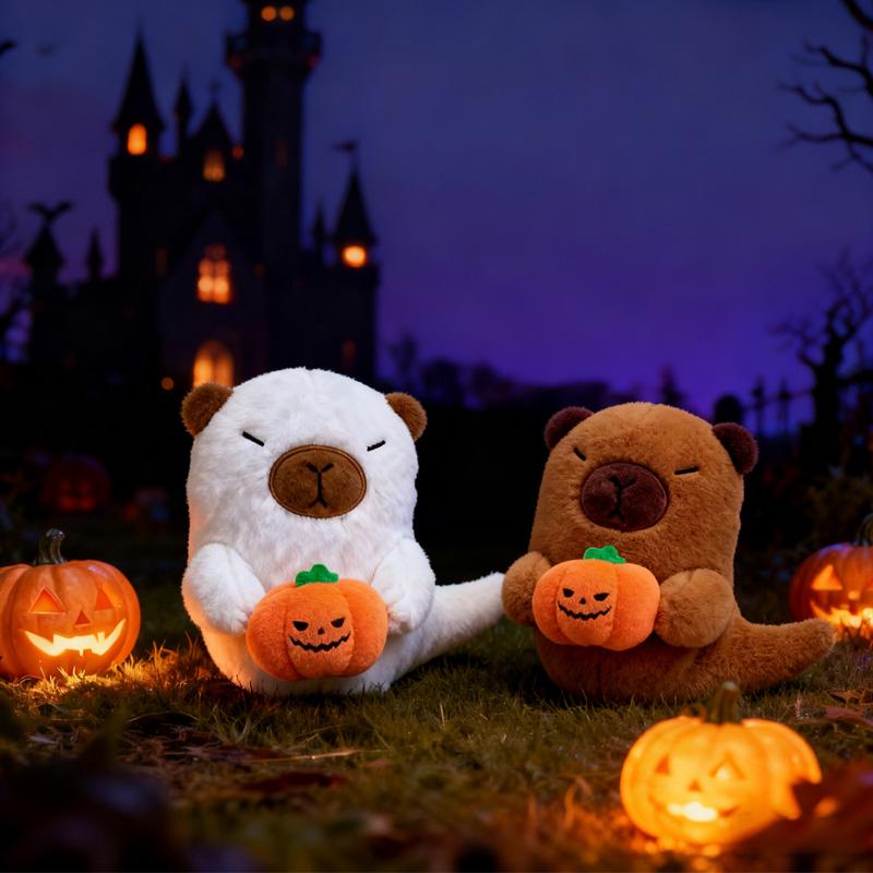 Peluche Capibara Fantasma Zucca 19cm Decorazioni Squisite per Feste di Halloween Prodotti Kawaii Compagno per Dormire Regali per Amici