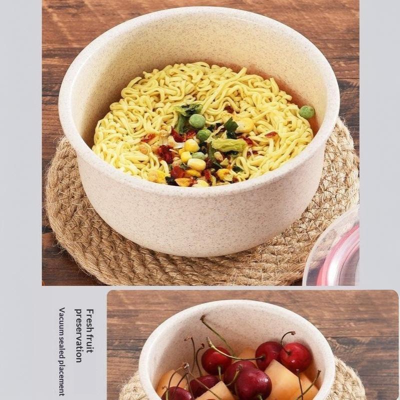 3Pcs Wheat Straw Fresh-Keeping Bowl Three-Piece Set With Lid For Home Microwaveable Plastic Round Lunch Box