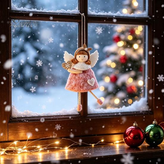 Pastel Color Seasonal Ornament Christmas Plush Doll Ornament, Xmas Tree Decorative Angel Cute Keepsake for Pendant Tree, Winter Holiday Home
