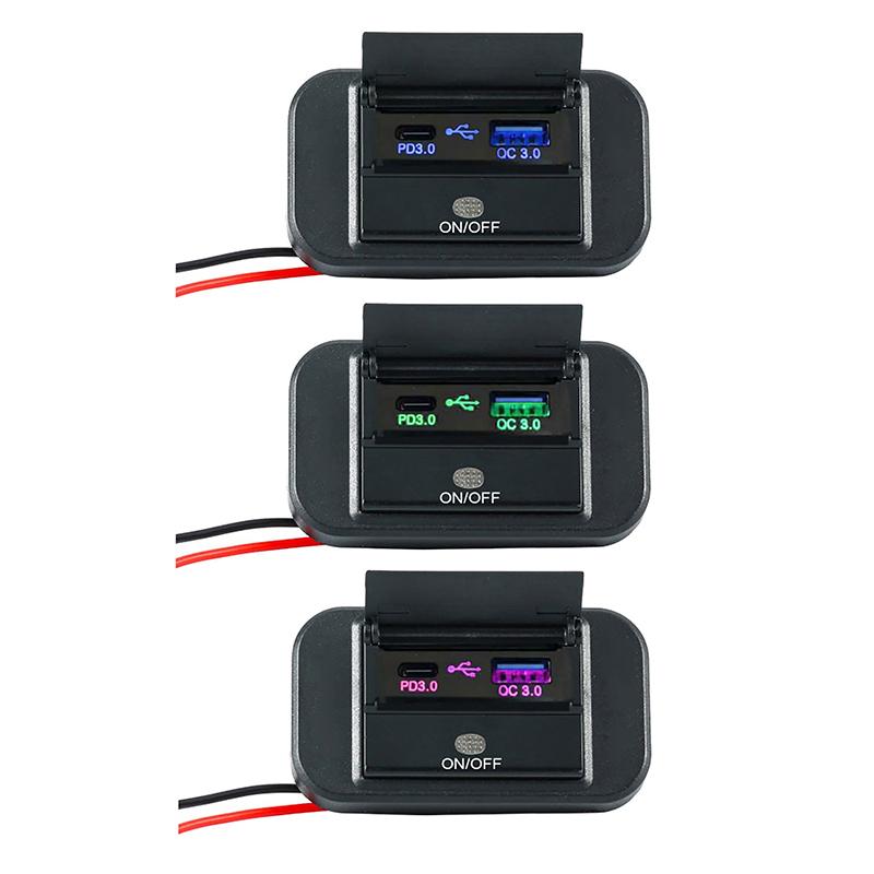 Quick Charge Pd Type C Dual Usb Ports Car Bus Charger Socket Adapter 12V/24V Usb Power Panel With Swith For Marine Motorcycles