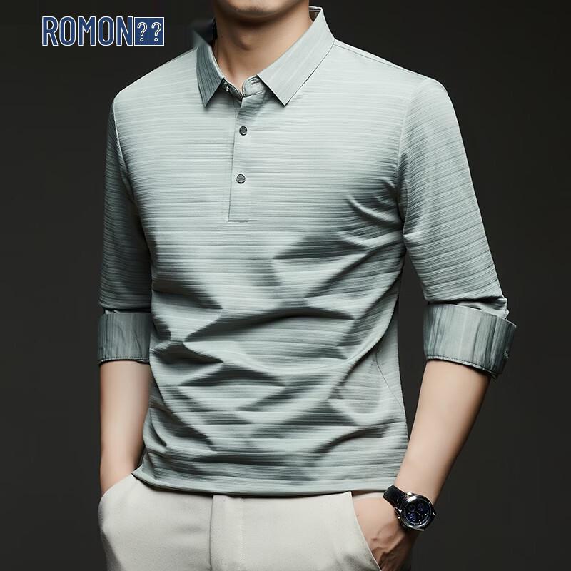 

ROMON Men s Summer Jacquard Long Sleeve Polo Shirt 58