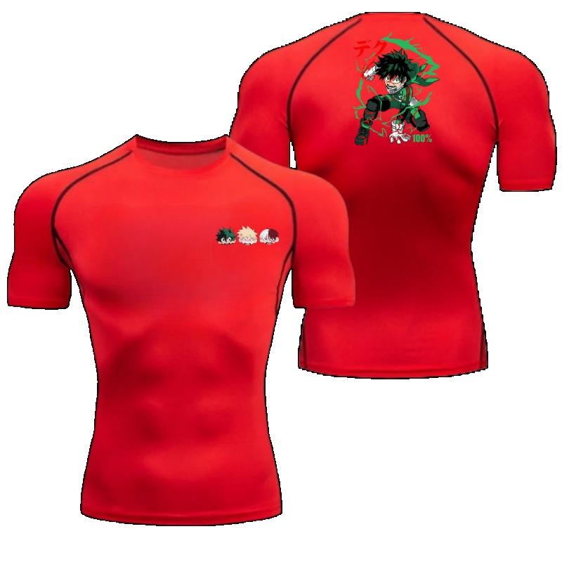 Comfortable Fitness T-shirt for Men Izuku Midoriya Graphic Breathable Slim Top Summer Gym Jogging Training Elastic Fitness Suit
