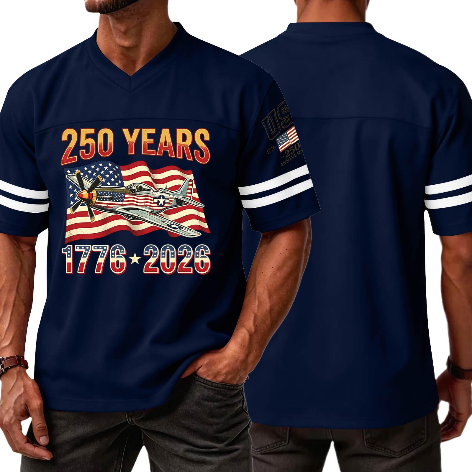 

Men’s V Neck Short Sleeve Sports T Shirt Casual Fit with 250 Years Independence Day Print and Striped Sleeve Design for Athletic Outdoor Wear L