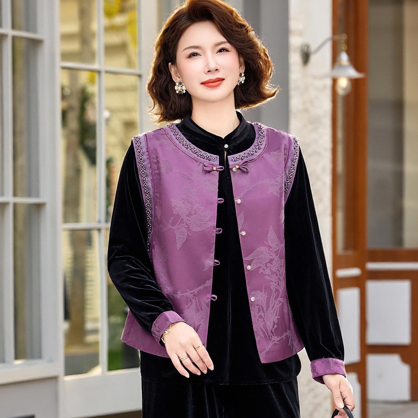 

Mother s Stylish Golden Velvet Vest Jacket - Spring & Autumn 2026 Collection 5XL (Recommended for 150-165 jin)