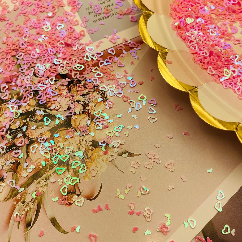 6000 Pieces 3mm Hollow Heart Shaped Glitter Confetti for Tumblers, Slime Supplies, Resin Craft, Festival, Home Party Decorations (Pink)