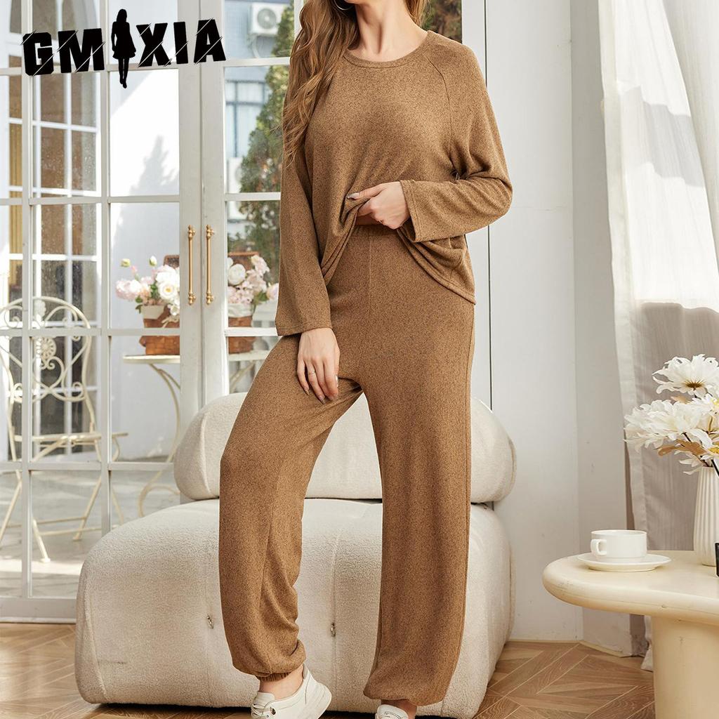 GMXIA Women's Homewear Suit Autumn and Winter Long-sleeved Drawstring Trousers Two-piece Suit Pajamas