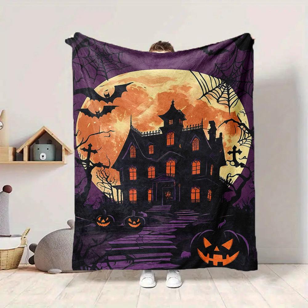 1pc Halloween Haunted Blanket, Lightweight Flannel Throw Blanket for Sofa, Bed, Travel, Camping, Living Room, Office, Couch, Chair, and Bed